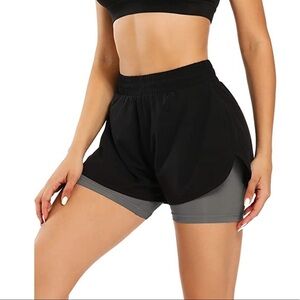 FIRST WAY Women's Athletic Running 2 in 1 Shorts